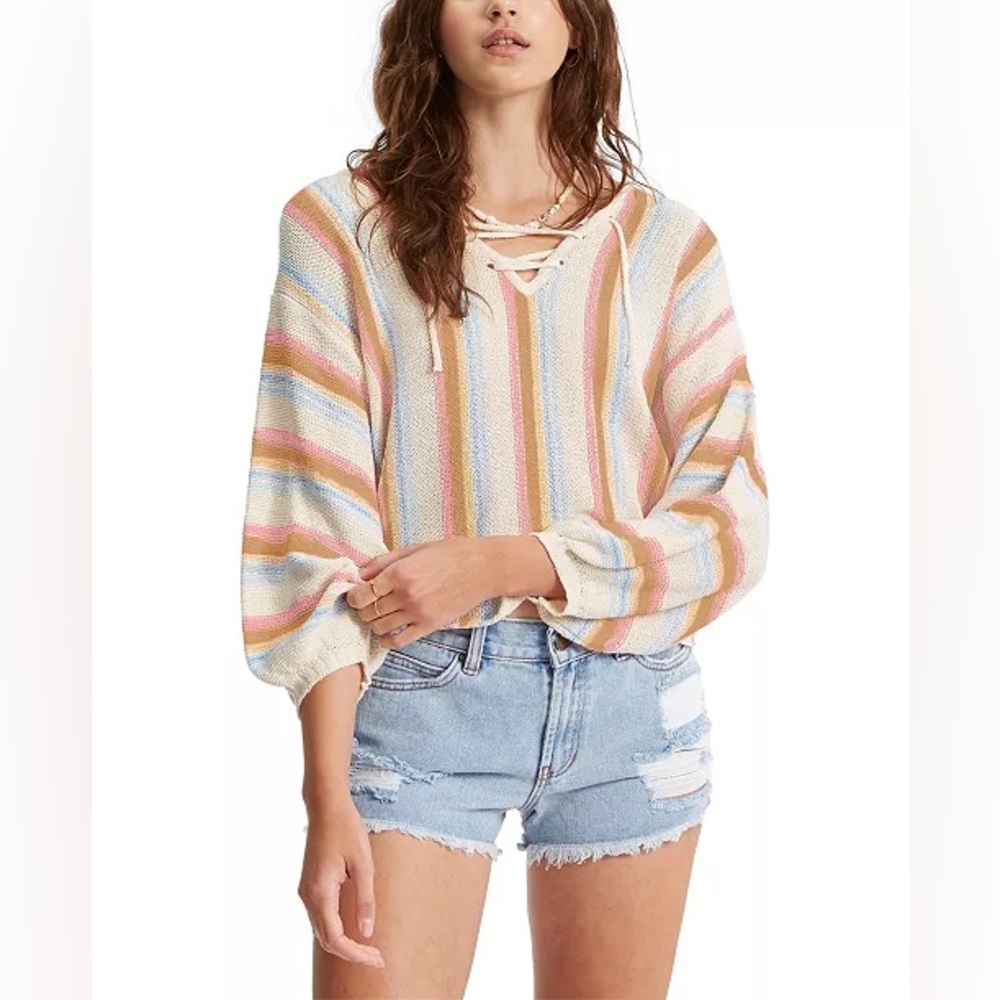 NWT | billabong Juniors’ So Sweet Lace Up Striped Cropped Sweater